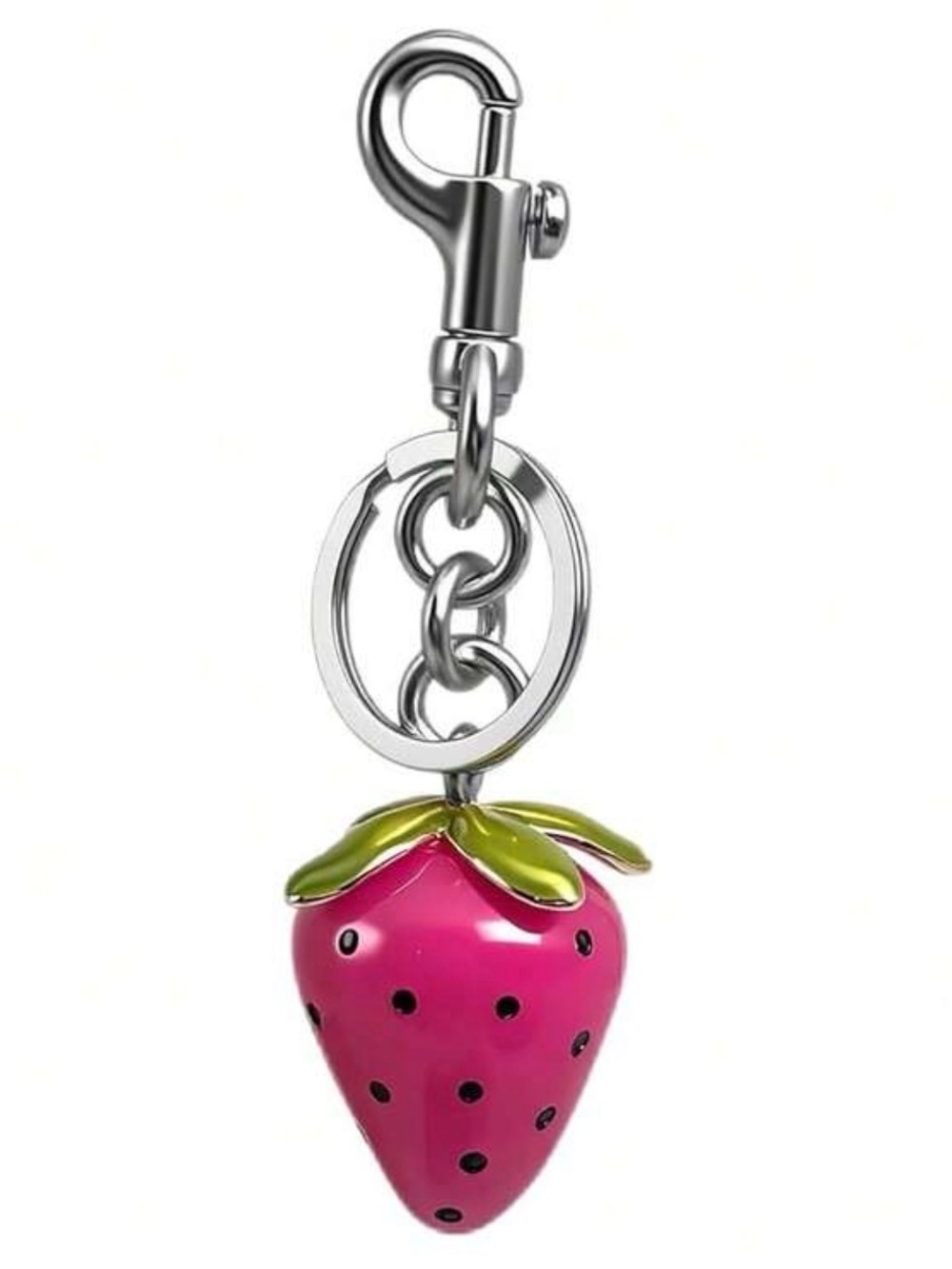 •Berry Chic• Strawberry Bag Charm Keychain Silver Tone Y2K Aesthetic Purse Charm